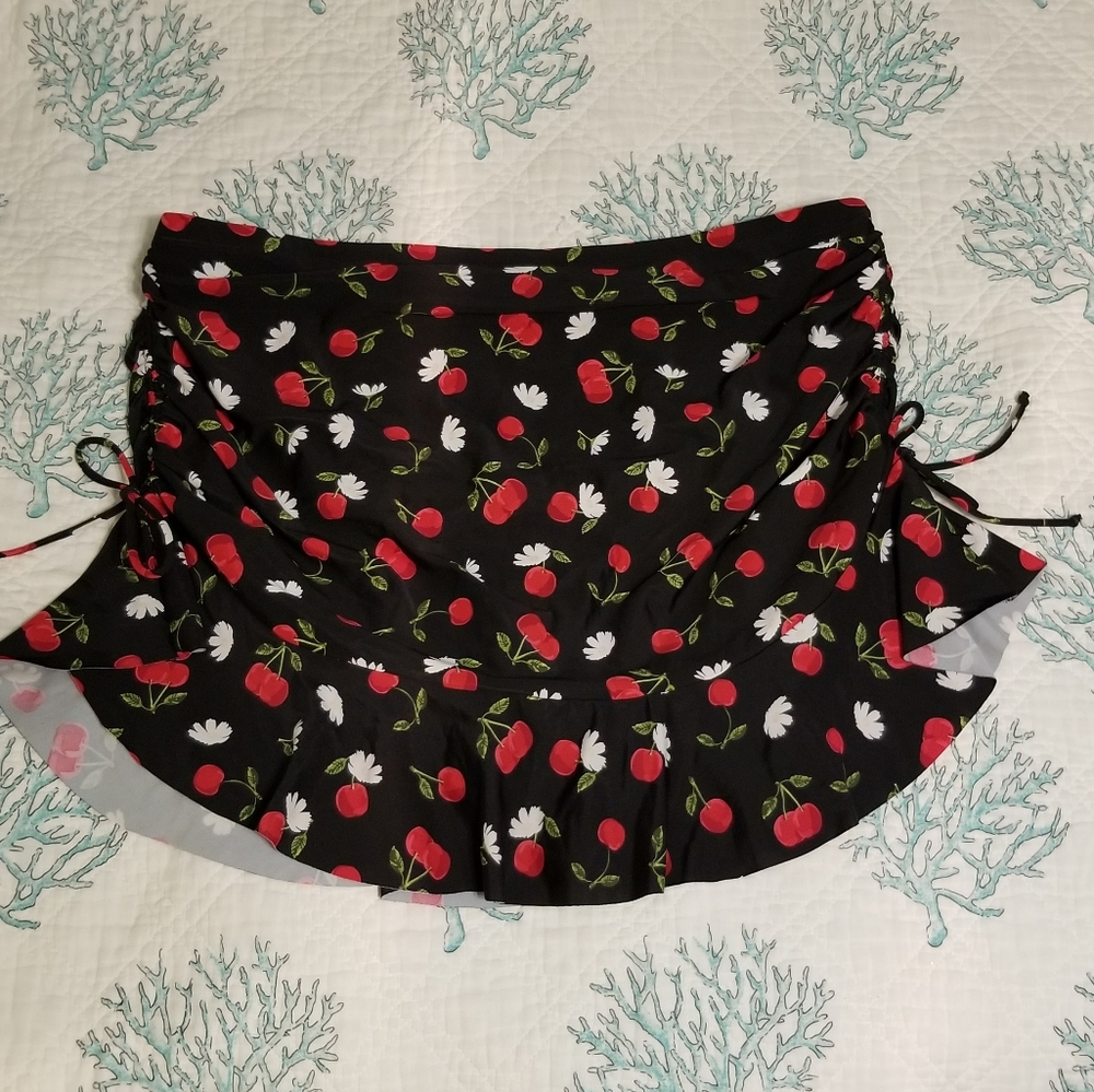 Torrid Cherry High Waist Swim Skirt Ties